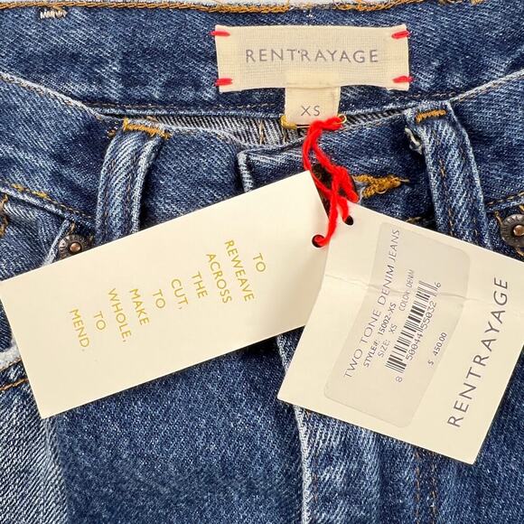 Rentrayage Upcycled Mid Rise Two Tone Patchwork Flare Jeans Size XS 26 Waist - Picture 5 of 15